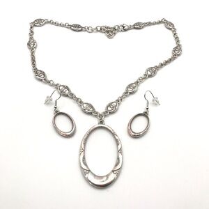 Brighton Pendant Necklace & Earring Silver Plate with Copper Patina Fancy Chain